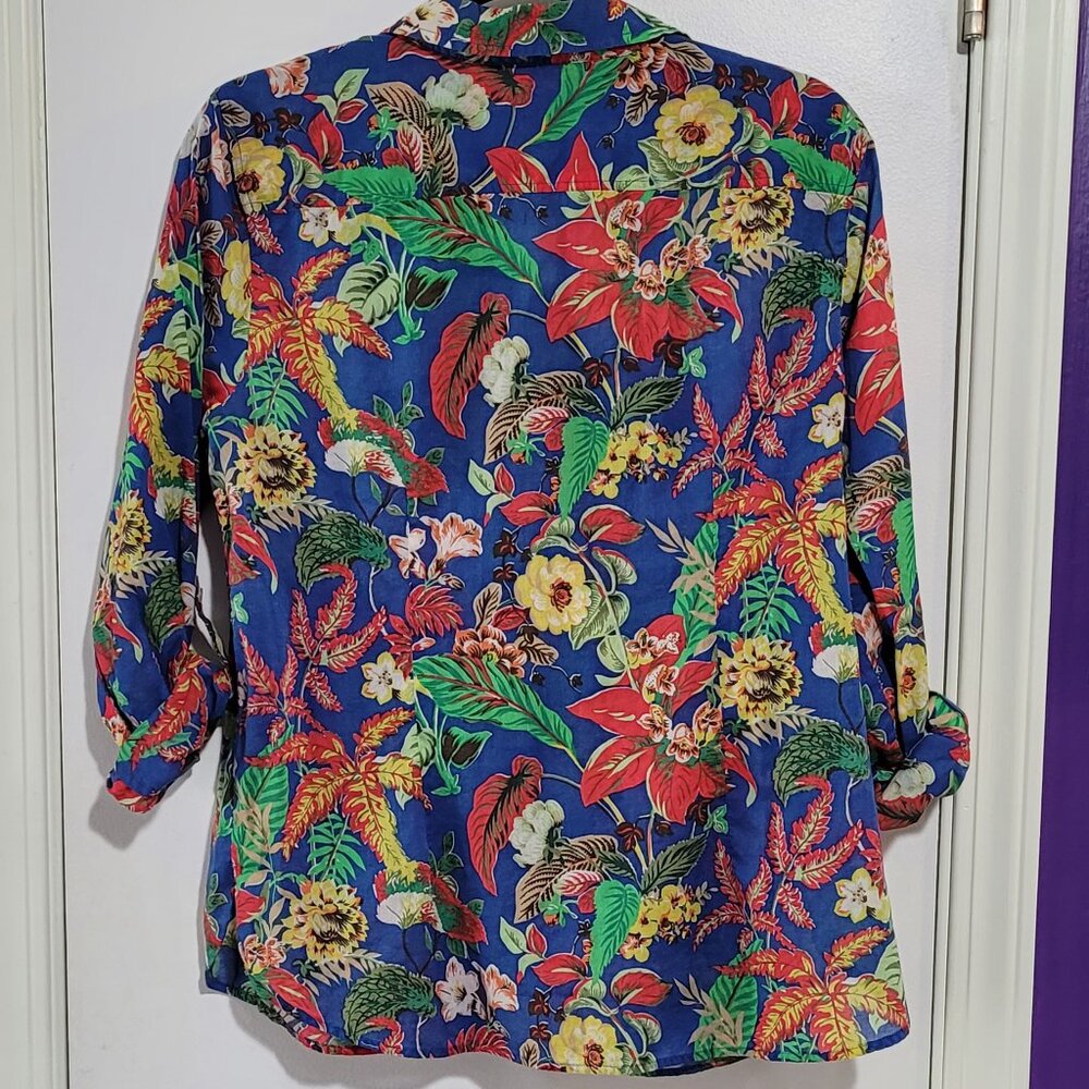 TALBOTS WOMENS TROPICAL PRINT COTTON BLOUSE SHIRT EUC L - Picture 4 of 9